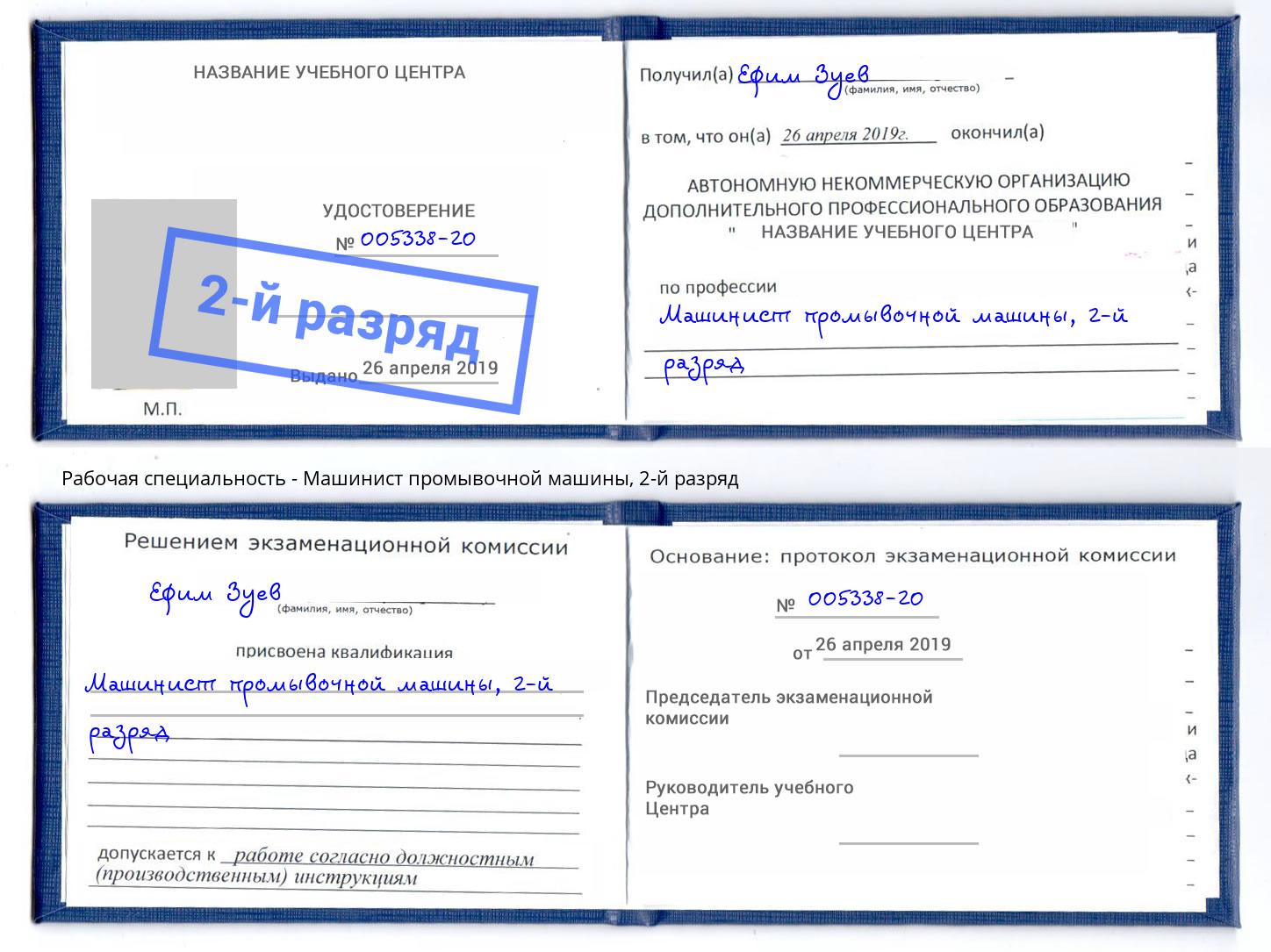 корочка 2-й разряд Машинист промывочной машины Уссурийск