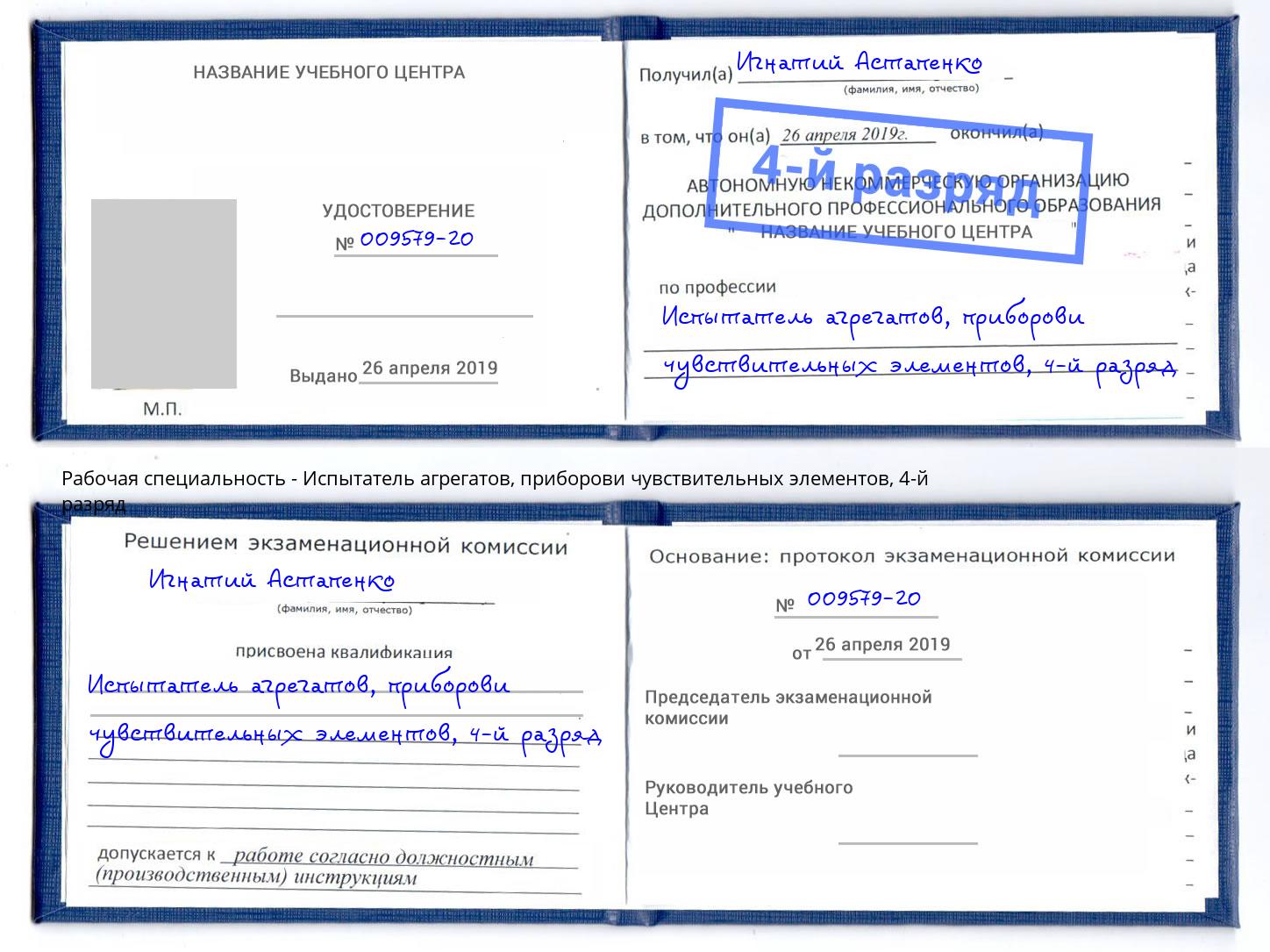 корочка 4-й разряд Испытатель агрегатов, приборови чувствительных элементов Уссурийск