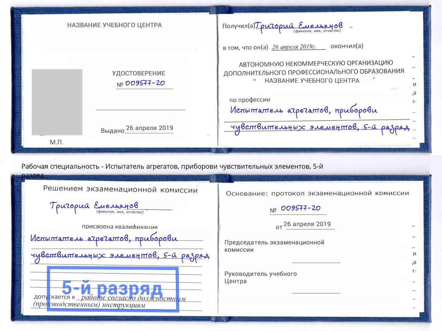 корочка 5-й разряд Испытатель агрегатов, приборови чувствительных элементов Уссурийск
