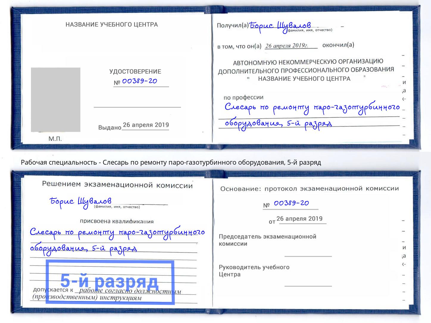 корочка 5-й разряд Слесарь по ремонту паро-газотурбинного оборудования Уссурийск