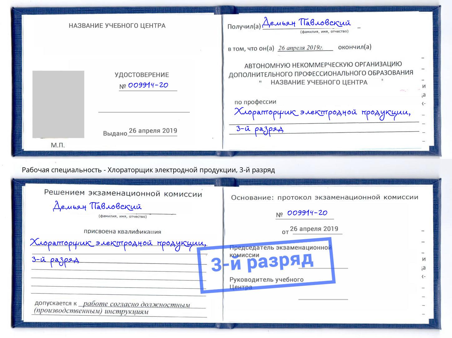 корочка 3-й разряд Хлораторщик электродной продукции Уссурийск