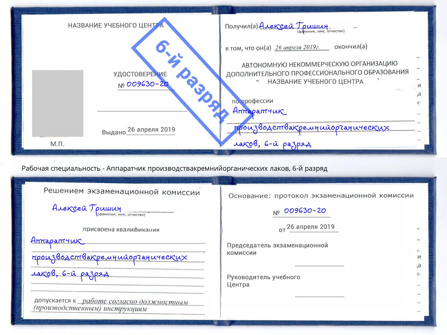 корочка 6-й разряд Аппаратчик производствакремнийорганических лаков Уссурийск