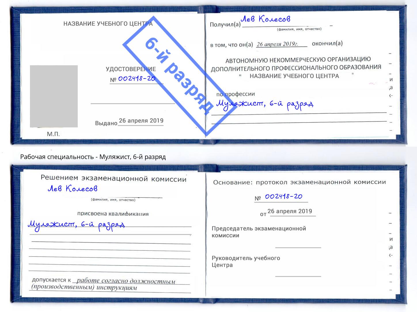 корочка 6-й разряд Муляжист Уссурийск