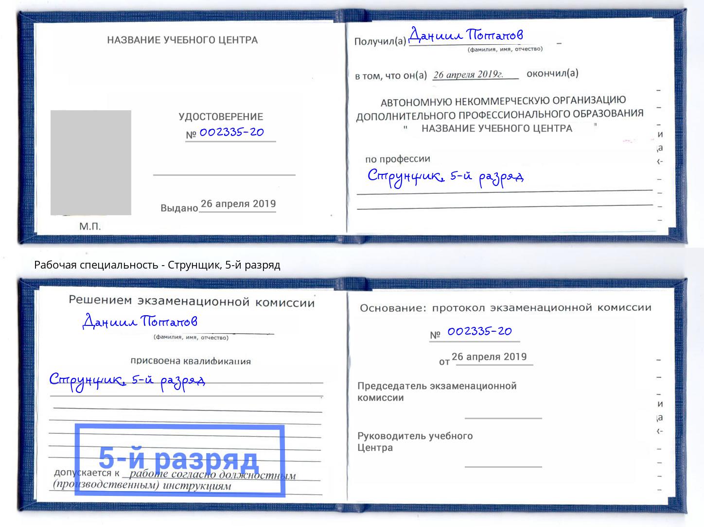 корочка 5-й разряд Струнщик Уссурийск