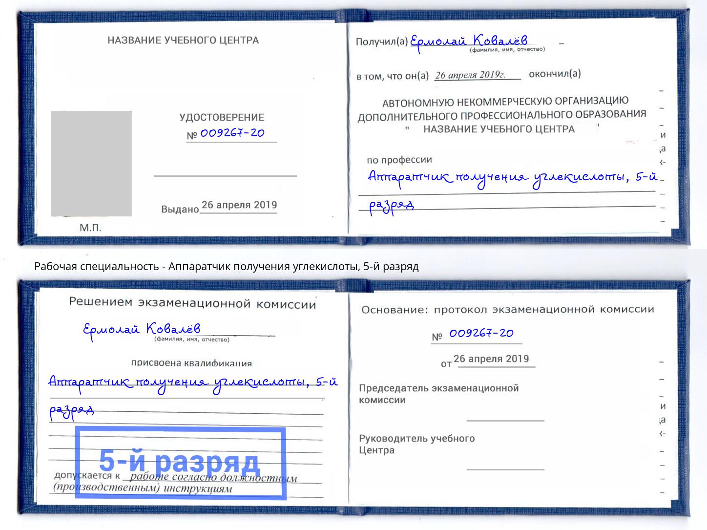 корочка 5-й разряд Аппаратчик получения углекислоты Уссурийск