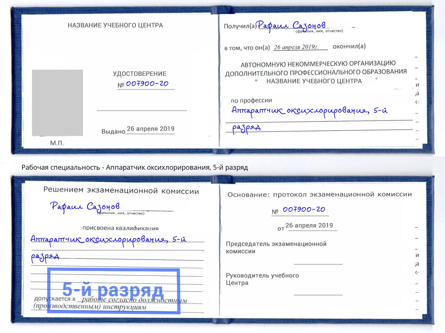 корочка 5-й разряд Аппаратчик оксихлорирования Уссурийск