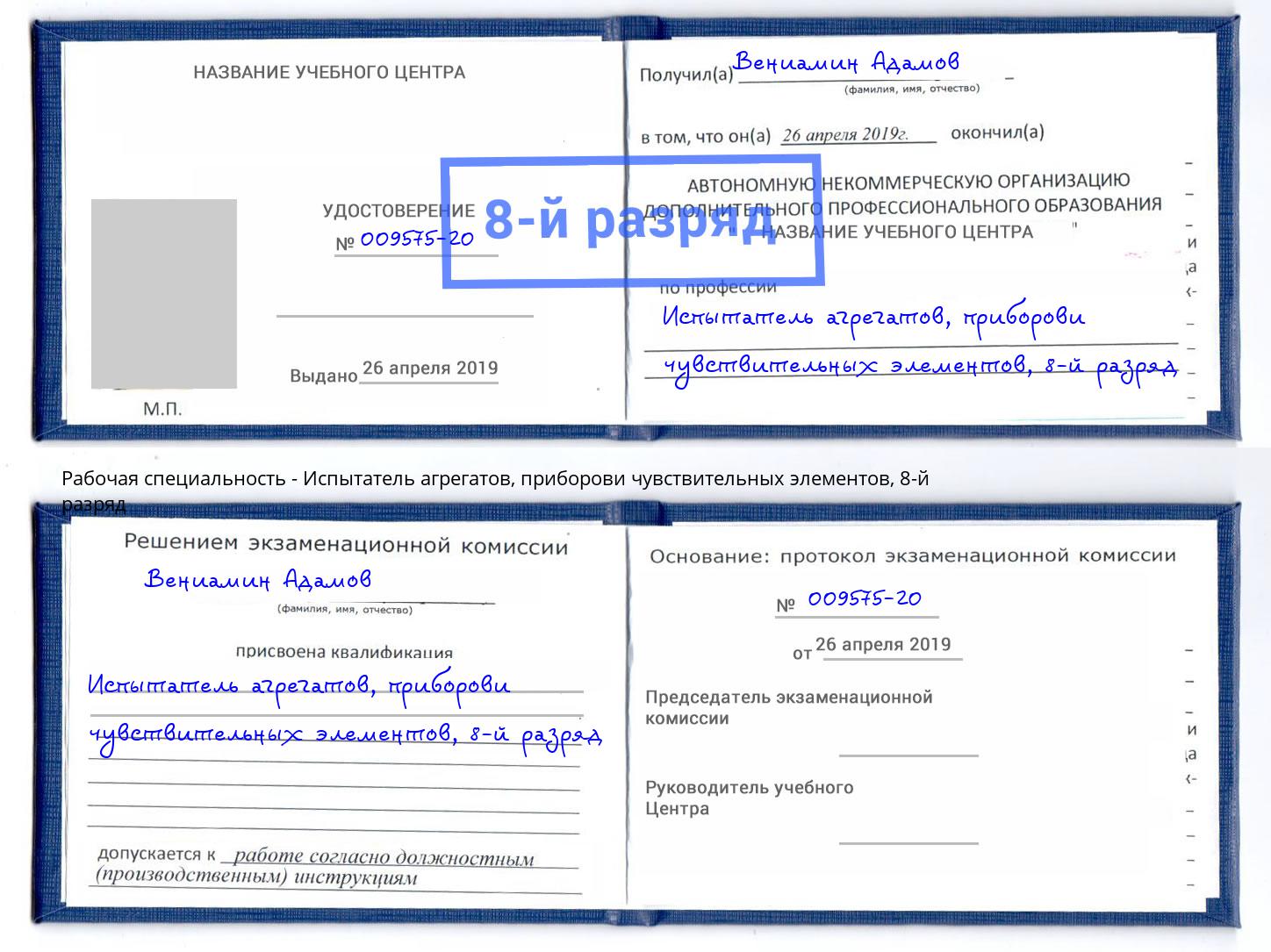корочка 8-й разряд Испытатель агрегатов, приборови чувствительных элементов Уссурийск
